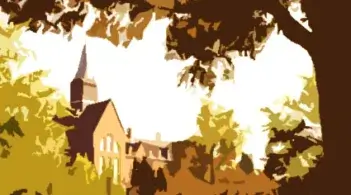 cut out style image of old mill and u place