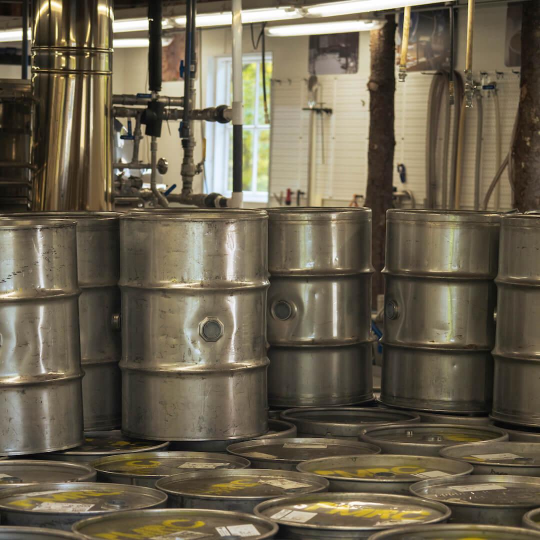 Barrels of sap waiting to get boiled down for syrup.