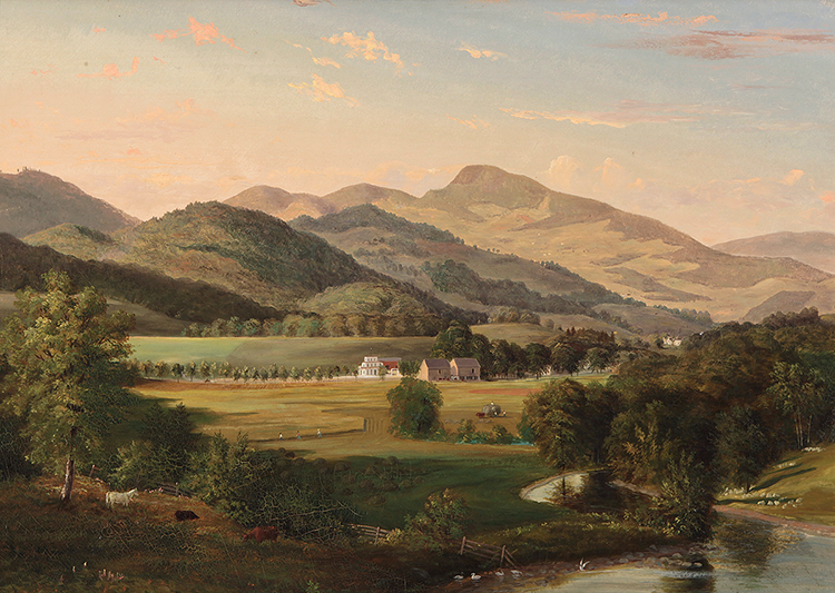 James Hope (United States, 1818–1892, b. Scotland), Wedding Cake House, Iron Furnace Road, Pittsford, Vermont, ca. early 1850s. Oil on canvas. Bequest of J. Brooks Buxton ’56  2019.1.4