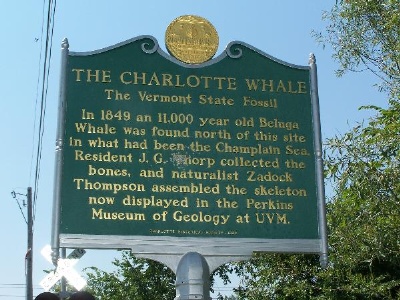 sign on Vermont road sign indicating the home of the state fossil
