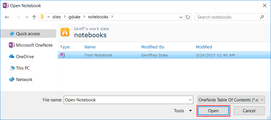 Sharepoint site notebook