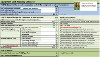 screen shot of the tab one of the cost recovery calculator