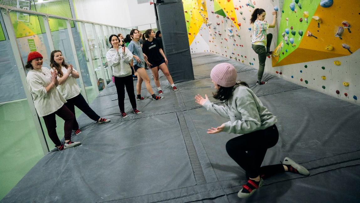 Students use the Campus Recreation Bouldering Wall.