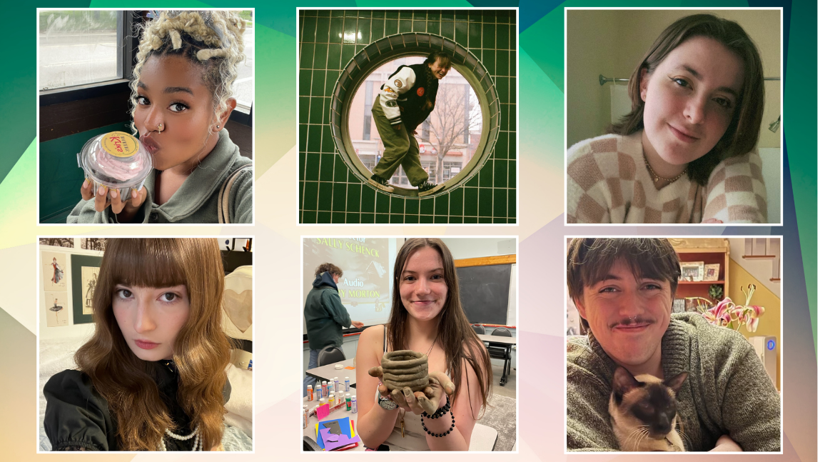 Photo collage of portraits of 6 different UVM students