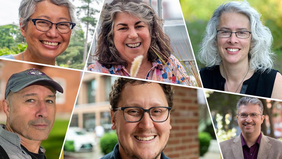 a collage of six UVM faculty members and staff who won Fulbright awards for the 2023-24 academic year including Antonio Cepeda-Benito, Jeanne Harris, Alex Lindsay, Jane Molofsky, Cynthia Reyes, and Safwan Wshah 