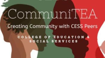 Graphic of three heads with text that says CESS CommuniTEA.