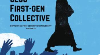 Graphic of a college graduate with text that says CESS First-Gen Collective.