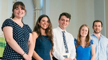 Economics Honorees, from left to right: Jane Krohn (Gersten Award), Mia Dillon (Lohman Award), Oliver Tidswell (Saltus Award), Fallon Clark (Converse Award), Simon Webber