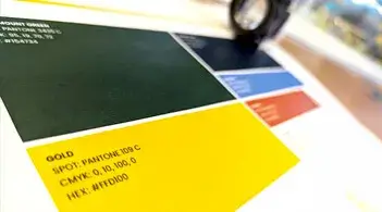 a paper with a swatch on it showcasing the uvm brand colors