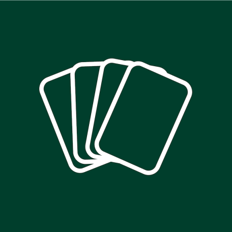 A white vector image of playing cards over a dark green background.