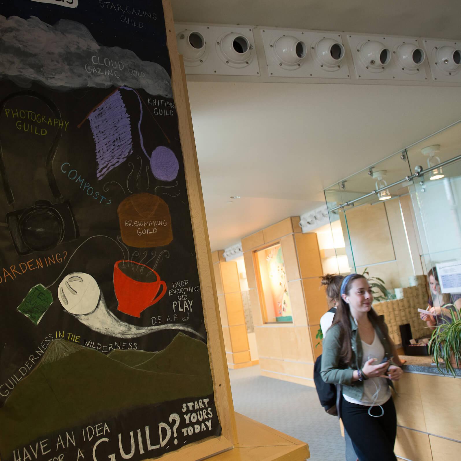 Inside the University Heights dorm lobby