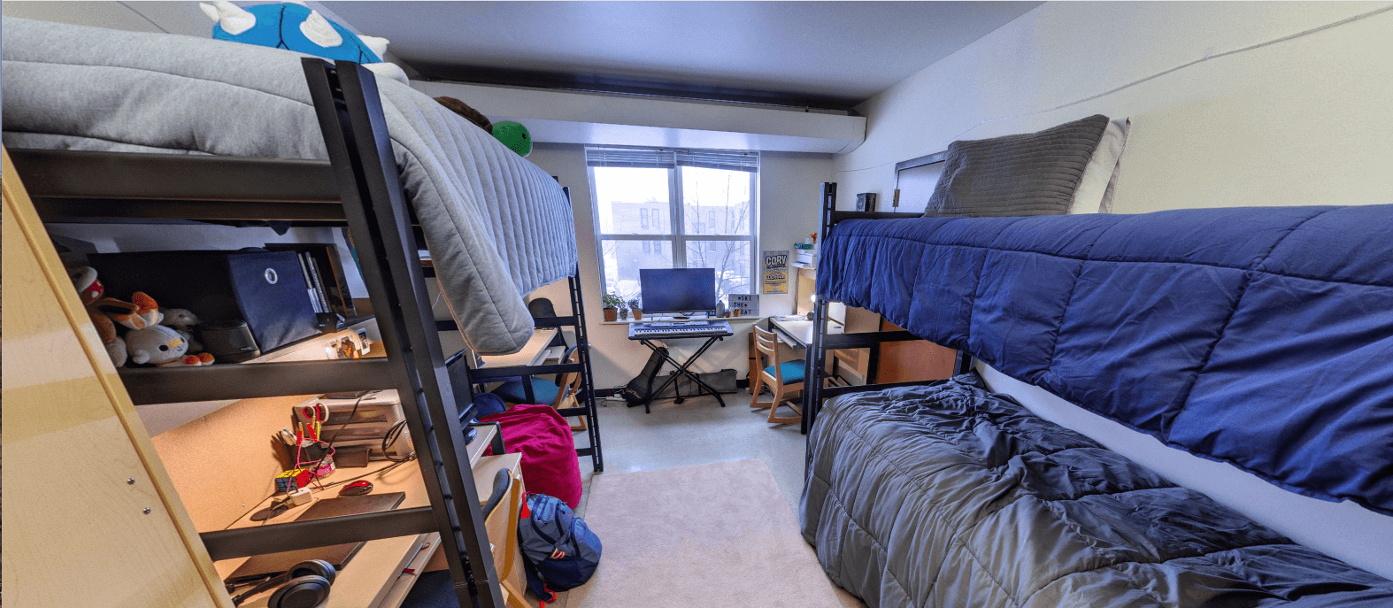 Inside of a triple occupancy UVM dorm room