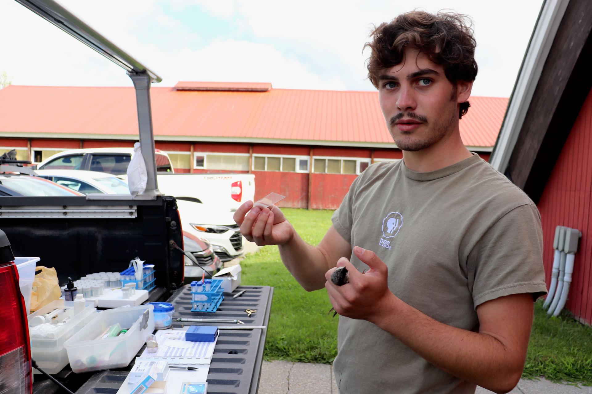 Student test pigeons for his undergraduate research project