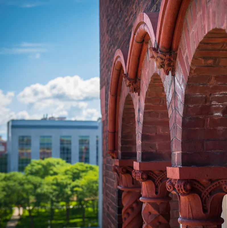 Close-up of red brick details on building