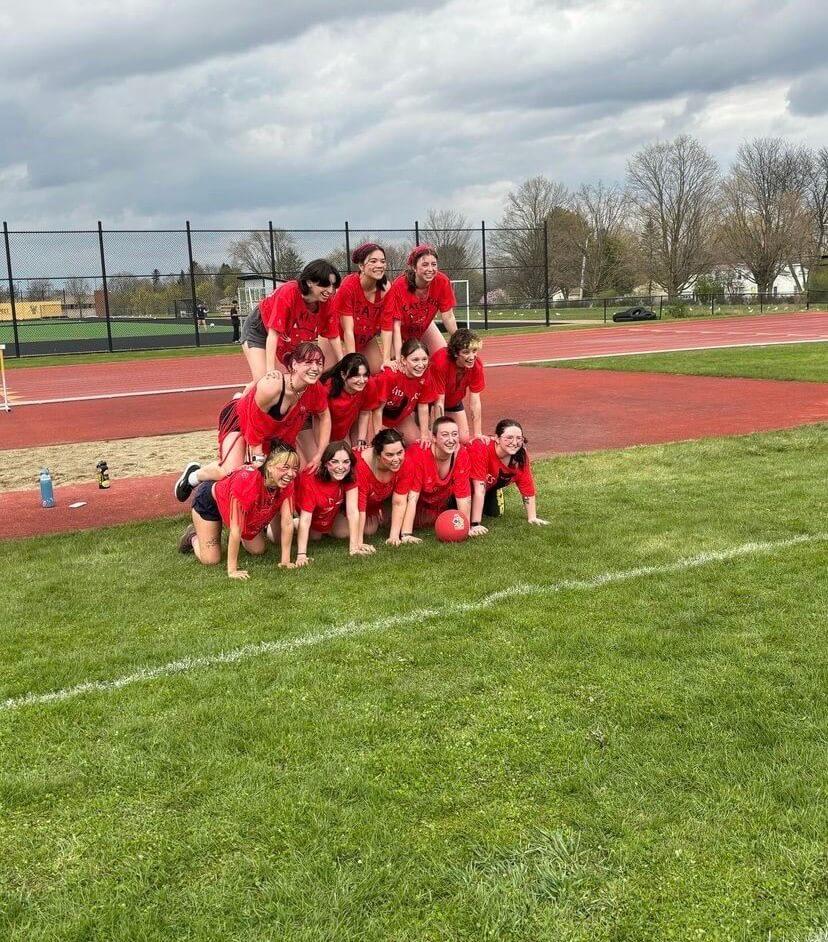 human pyramid of kickball players