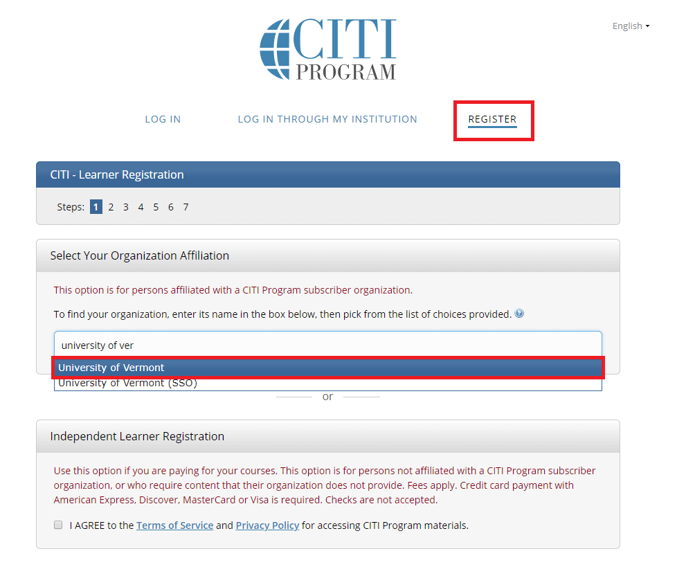 A Diagram demonstrating how to register for CITI Training