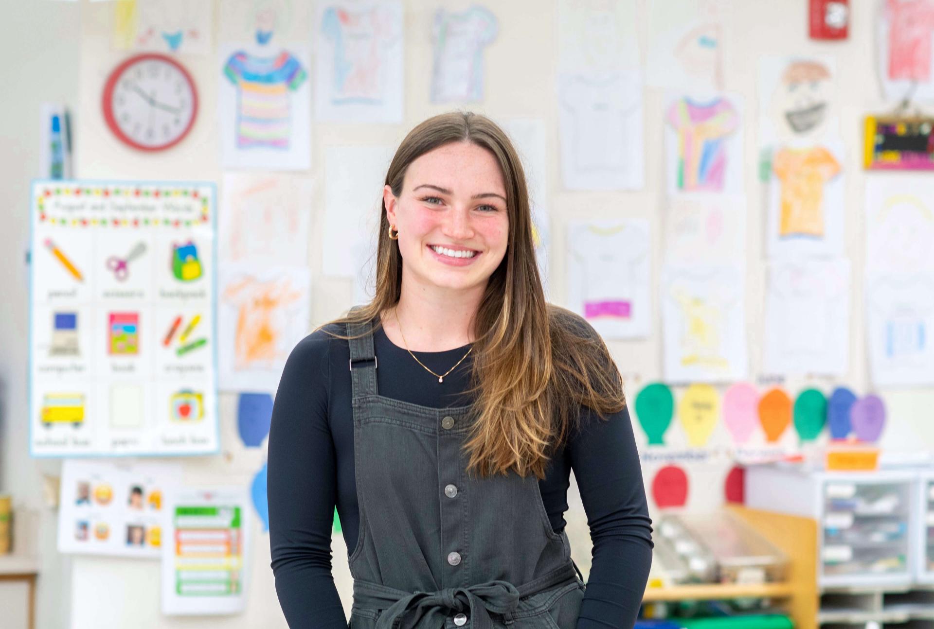 Ella McCarthy in her school internship placement classroom.