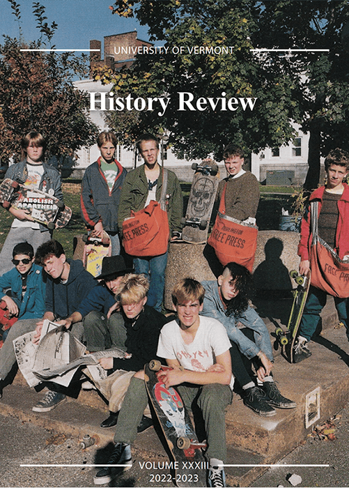History Review Cover for 2022-2023. Middle school kids with skateboards in a park setting