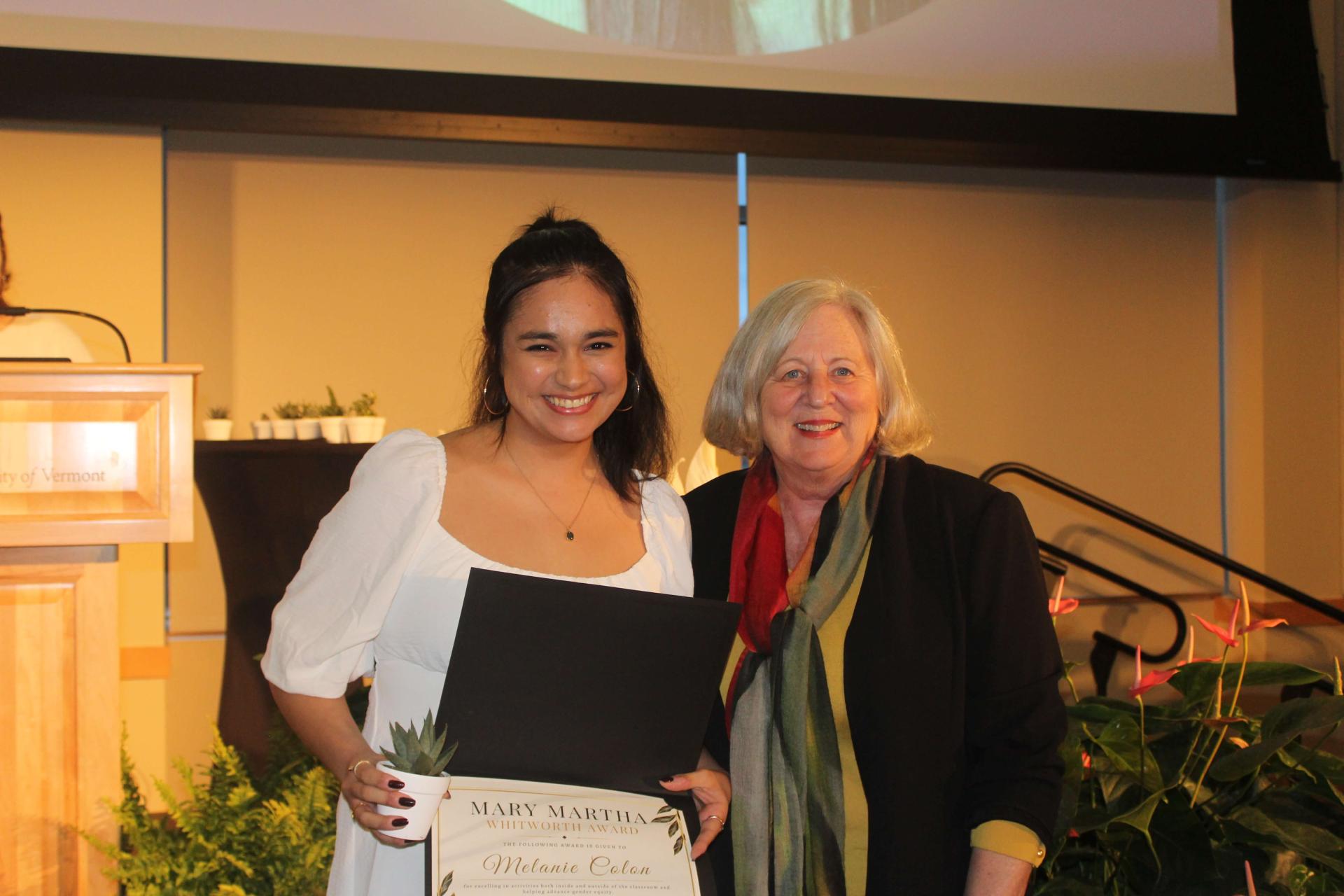 A student receiving an award