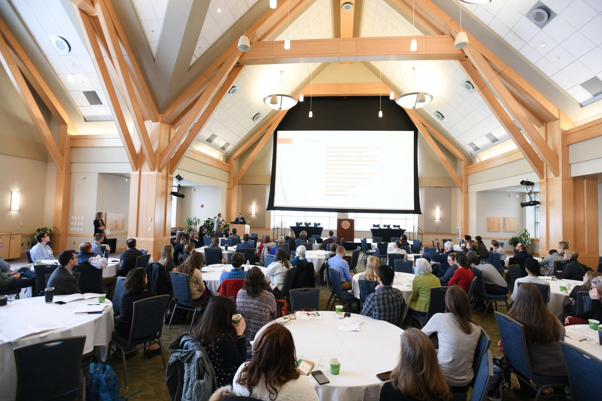 Room of attendees of a Teaching Academy conference at LCOM