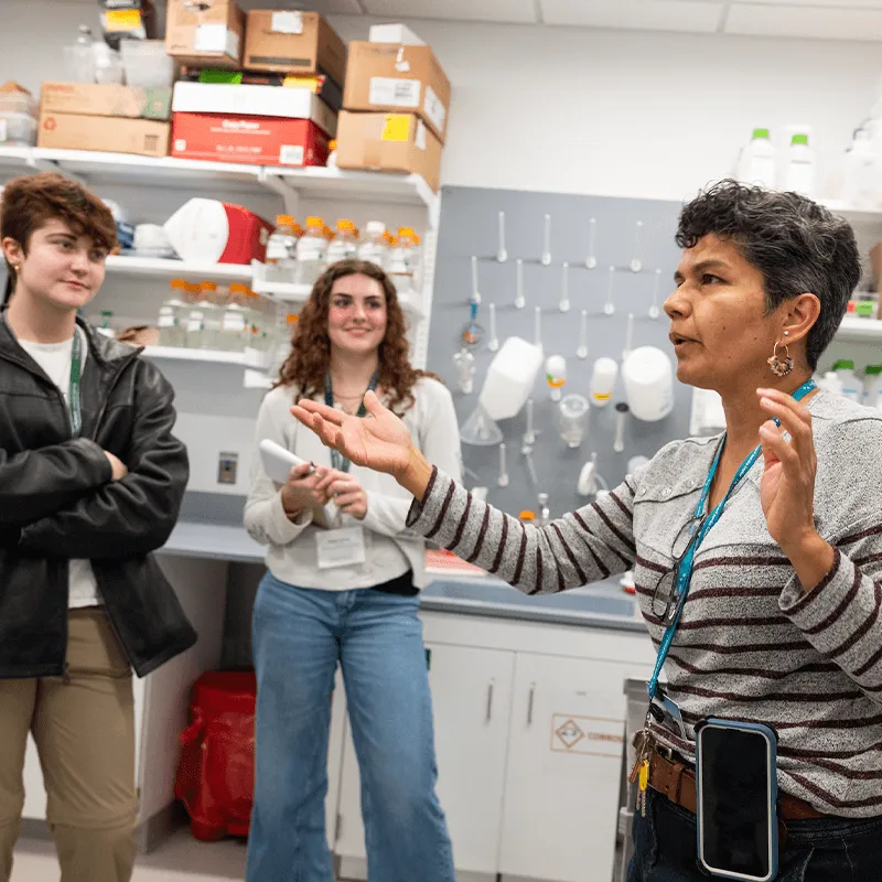 Students visit a shared resource lab at the UVM Cancer Center.