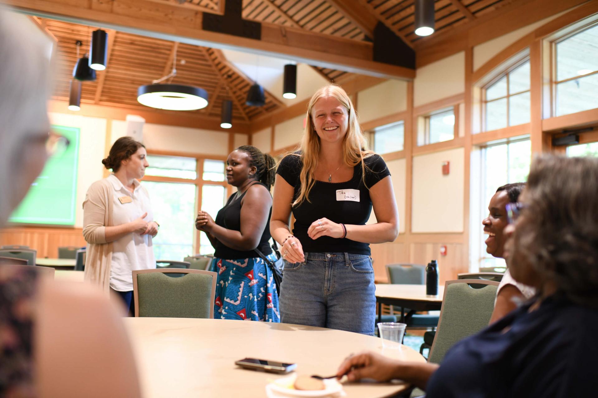 Students enjoy time to connect at HESA reception event.