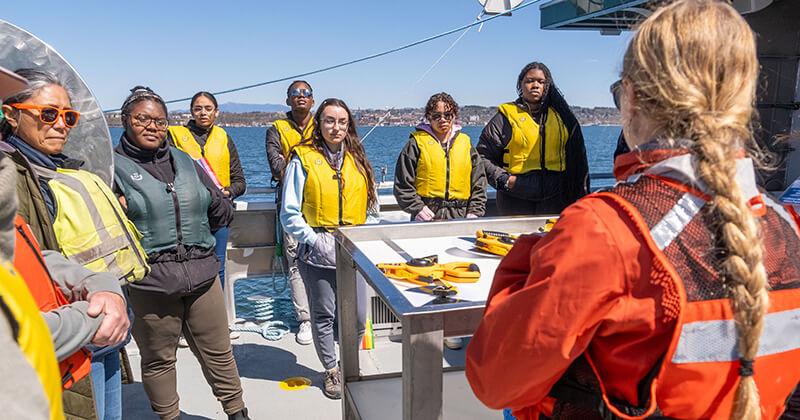 eSTEM students on a research boat excursion