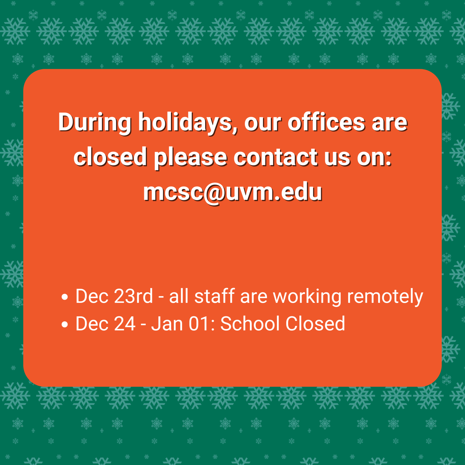 Holiday Hours