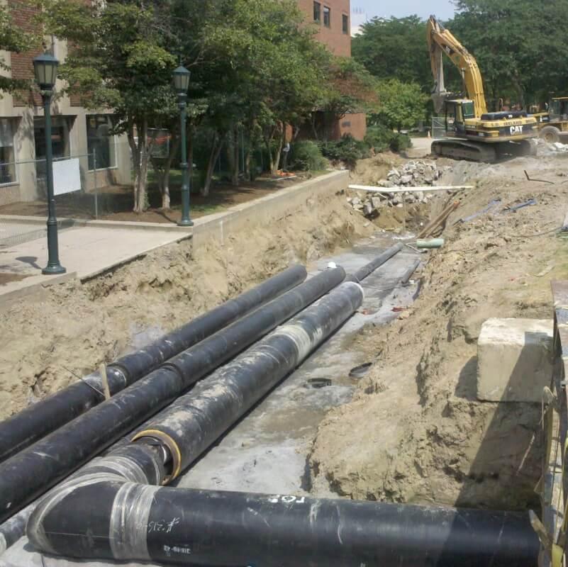 underground excavation of large steam piping