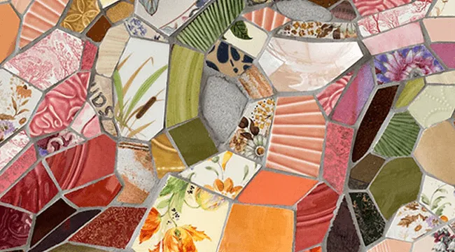 detail of a mosaic by Mary Lacy