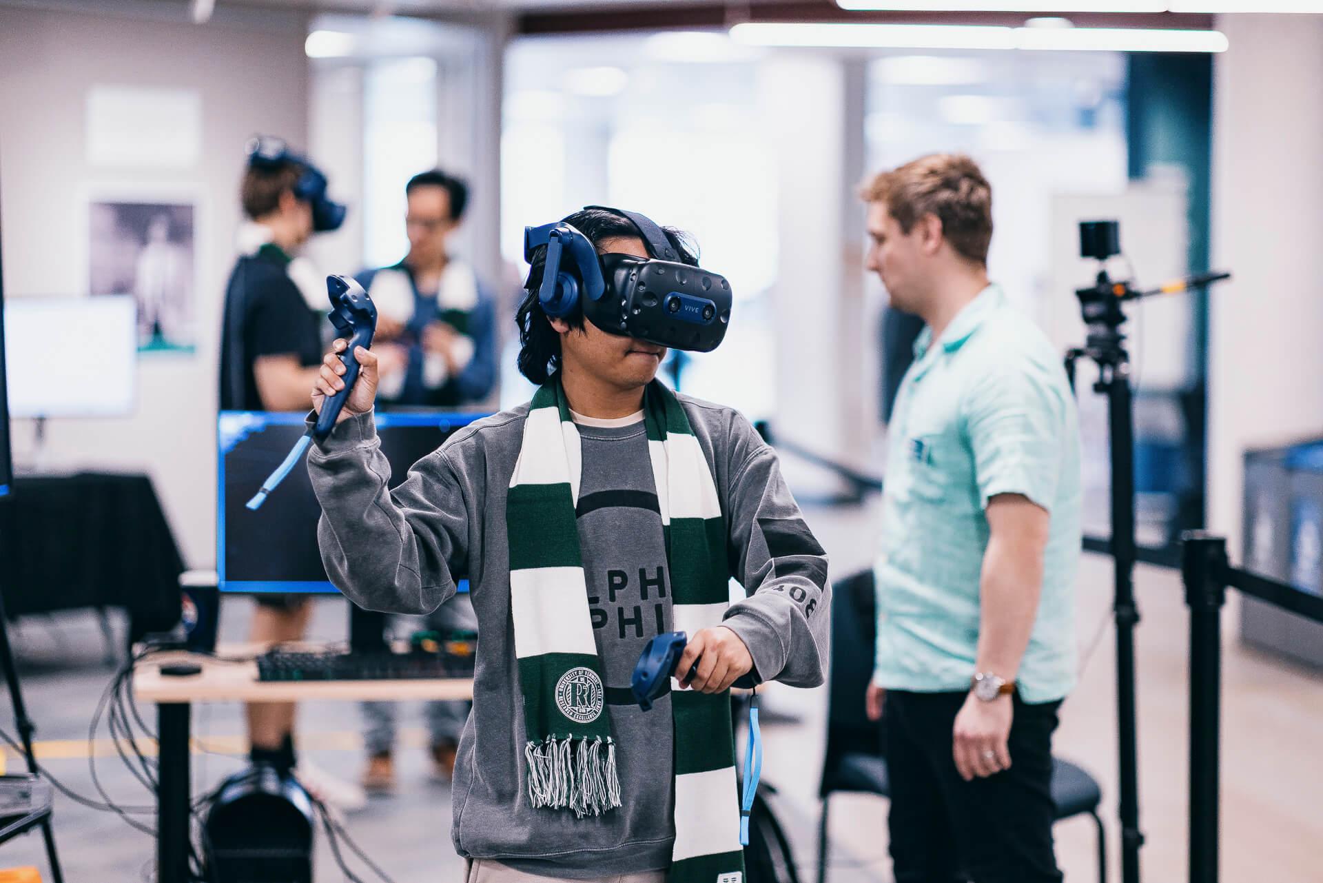 A student uses a VR headset