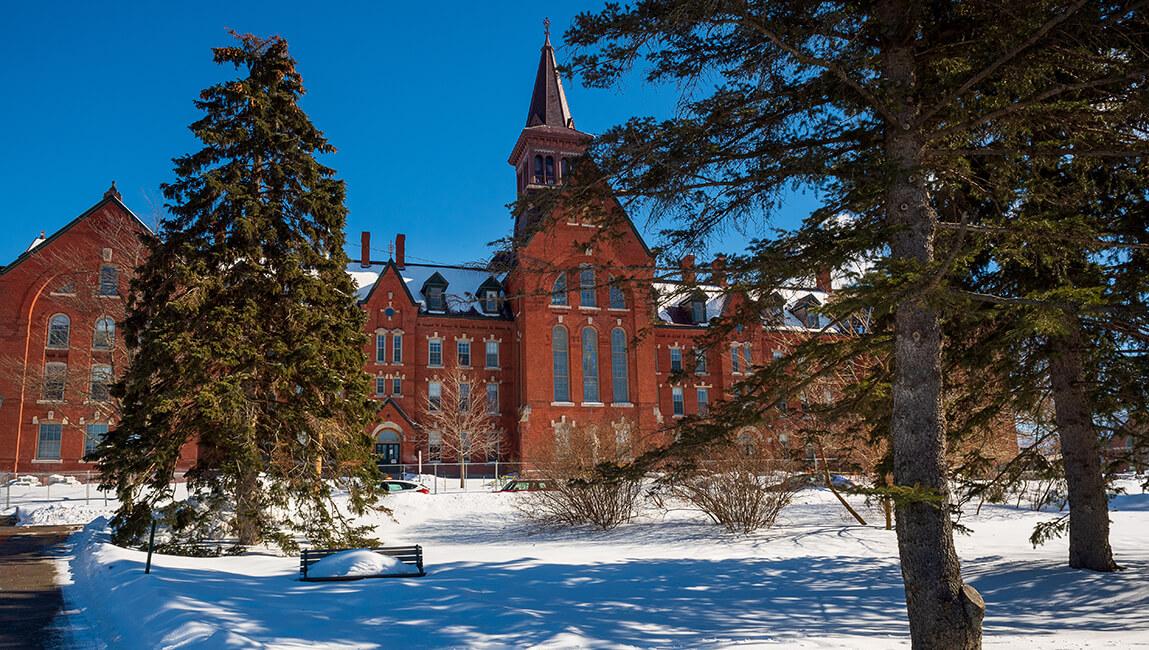 campus in winter with blue sky