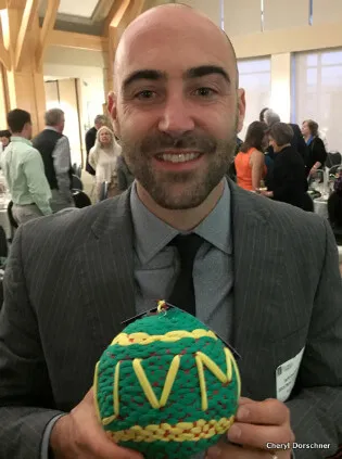 Jeff DeCelles with a rag ball recycled soccer ball.
