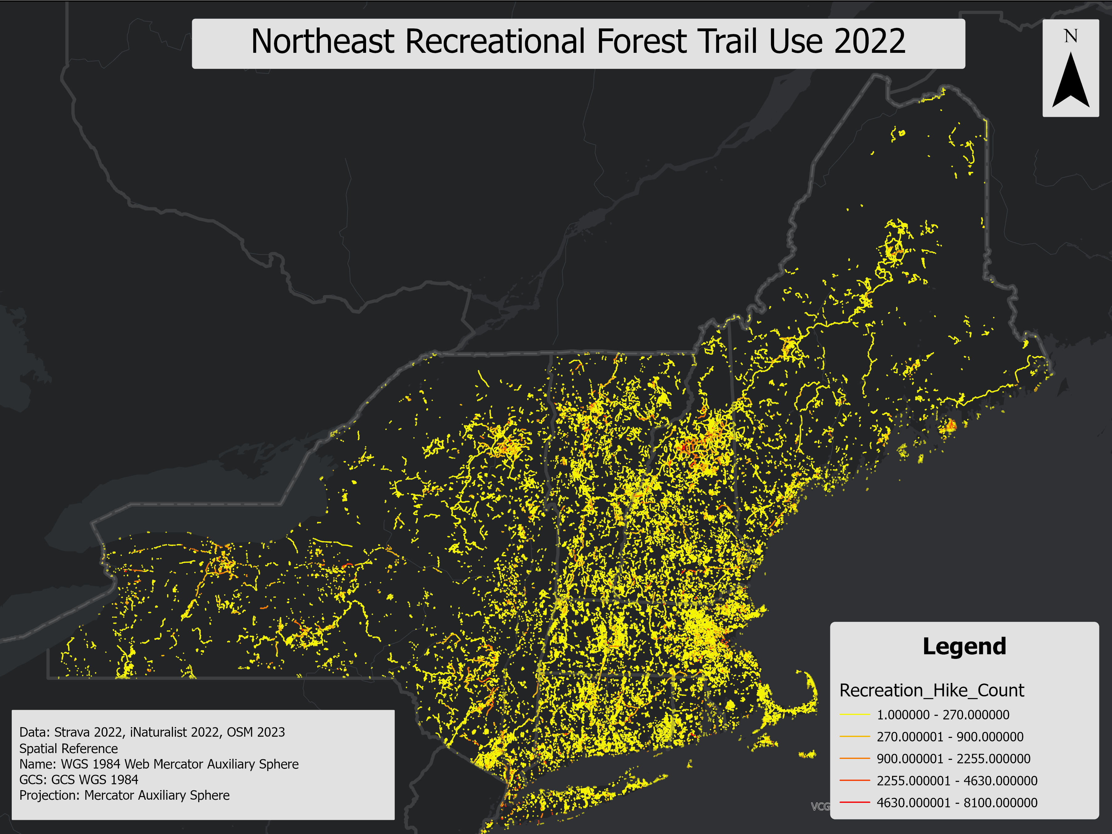 A geospatial line layer representing recreational soil use on forested permeable trials in 2022