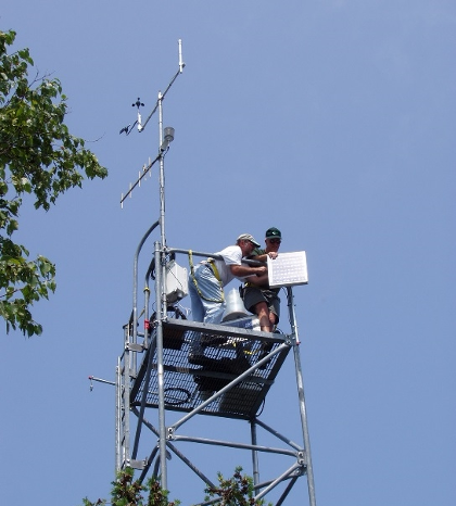Meteorological monitoring equipment installed on Diamond Island in Lake Champlain.