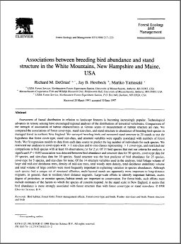 Thumbnail for Associations between breeding bird abundance and stand structure in the White Mountains, New Hampshire and Maine