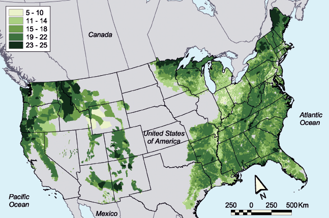 Thumbnail for Forest fragmentation of the conterminous United States: assessing forest intactness through road density and spatial characteristics