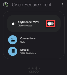 Radio button to turn the VPN connection off or on.