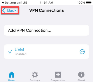 VPN Connections screen with UVM added