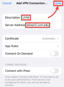 VPN connection settings