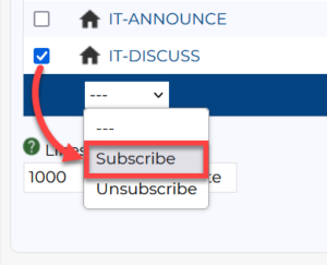 Subscribe to the selected list.