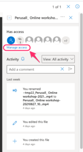 OneDrive file Manage access button