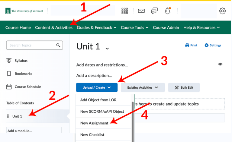 Brightspace – Assignments – UVM Knowledge Base
