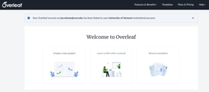 Overleaf homepage with a message indicating success.