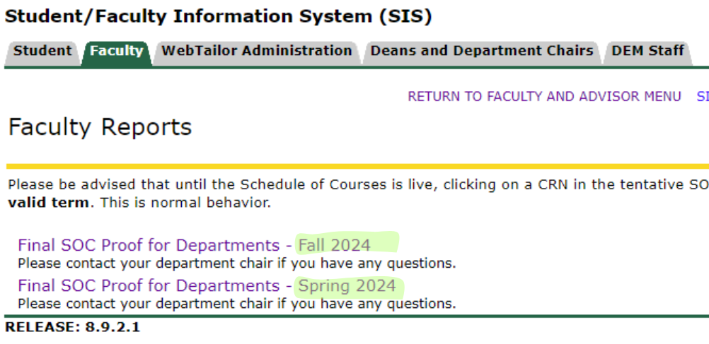 SOC Proofing Reports for Instructors in Self Service