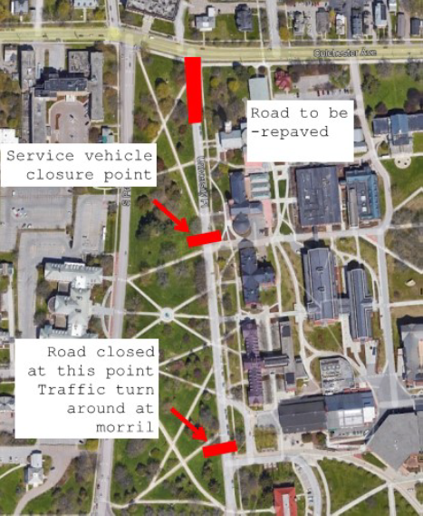 Map of construction for UVM's University Place on 9.20.23