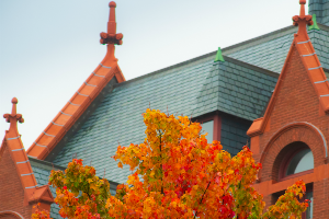 Spires of Williams Hall in the fall