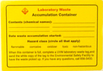 Laboratory Waste Accumulation Container label 