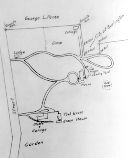 Surveyor's map from 1917 showing the buildings and drives on the Redstone Estate