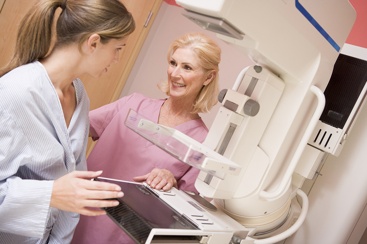 Patient and provider with mammography machine